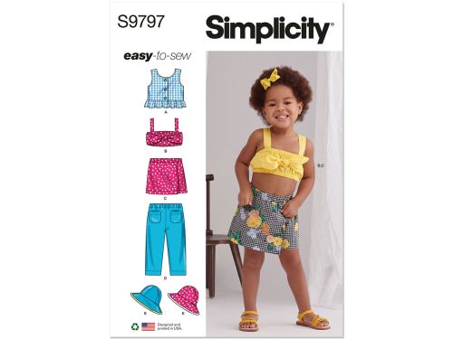 Simplicity Pattern S9797 Toddlers' Tops, Skort, Pants And Hat In Three Sizes- Size A (1/2-1-2-3-4)