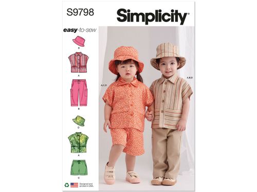 Simplicity Pattern S9798 Toddlers' Top, Pants, Shorts And Hat In Three Sizes- Size A (1/2-1-2-3-4)