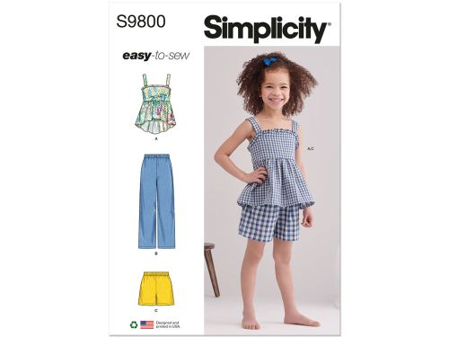 Simplicity Pattern S9800 Children's Top, Pants And Shorts- Size A (3-4-5-6-7-8)