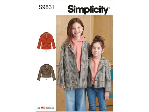 Simplicity Pattern S9831 Child/Girl Jacket/Coat- Size K5 (7-8-10-12-14)