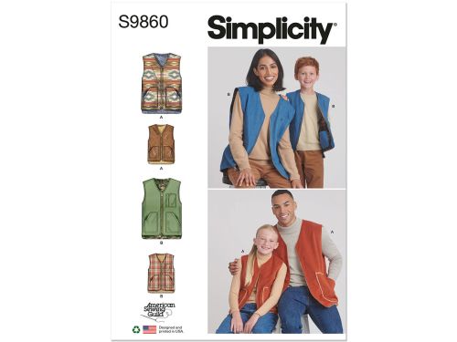 Simplicity Pattern S9860 CHILDREN'S, TEENS' AND ADULTS' LINED VESTS- Size A (XS - L / XS - XL)