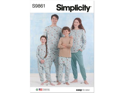Simplicity Pattern S9861 CHILDREN'S, TEENS' AND ADULTS' KNIT LOUNGEWEAR- Size A (XS - L / XS - XL)