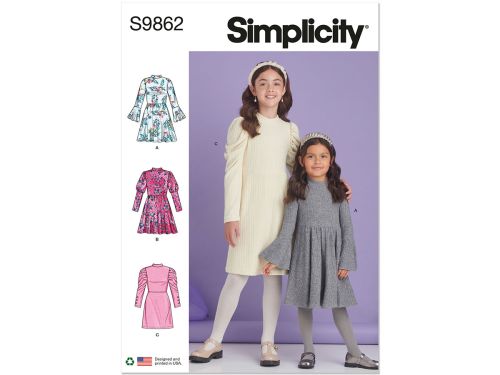 Simplicity Pattern S9862 CHILDREN'S AND GIRLS' KNIT DRESSES- Size K5 (7-8-10-12-14)