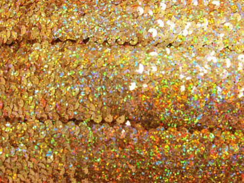 7.3m (8 yard) Roll of Stretch Sequin Trim- 5 Row- Holographic Gold #T303