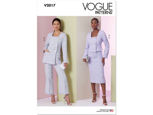 Vogue Pattern V2017 MISSES' JACKET IN TWO LENGTHS, SKIRT AND PANTS- Size B5(8-10-12-14-16)