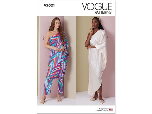 Vogue Pattern V2021 MISSES' ONE SHOULDER DRESS AND PANTS- Size A (S-M-L-XL)