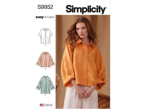 Simplicity Pattern S9952 MISSES' SHIRTS- Size A (S-M-L-XL-XXL)