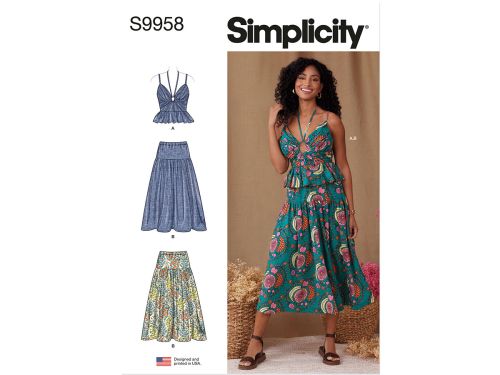 Simplicity Pattern S9958 MISSES' TOP AND SKIRT- Size K5 (8-10-12-14-16)