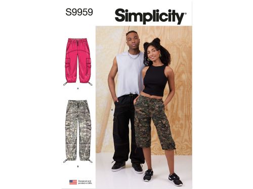 Simplicity Pattern S9959 UNISEX CARGO PANTS- Size A (XS-S-M-L-XL-XXL)