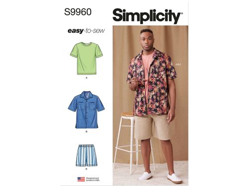 Simplicity Pattern S9960 MEN'S KNIT T-SHIRT, SHIRT AND SHORTS- Size AA (34-36-38-40-42)