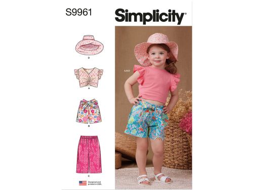Simplicity Pattern S9961 TODDLERS' SHORTS, PANTS, HAT AND KNIT TOP- Size A (1/2-1-2-3-4)