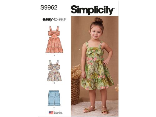 Simplicity Pattern S9962 CHILDREN'S DRESS, TOP AND SHORTS- Size A (3-4-5-6-7-8)
