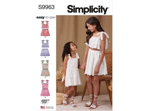 Simplicity Pattern S9963 CHILDREN'S AND GIRLS TOPS, SKIRTS, AND DRESSES- Size HH (3-4-5-6)