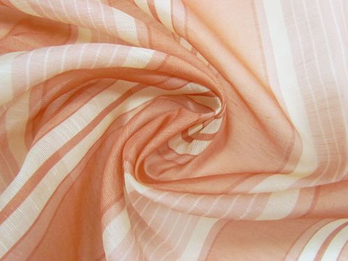 Terracotta Peach Stripe Silk Linen Slub Organza #12529