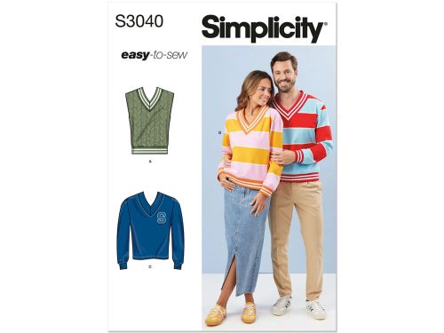 Simplicity Pattern S3040 UNISEX TOP / VEST- Size A (XS-S-M-L-XL-XXL)