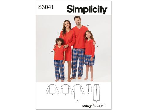 Simplicity Pattern S3041 UNISEX SLEEPWEAR- Size A (XS - L / XS - XL)