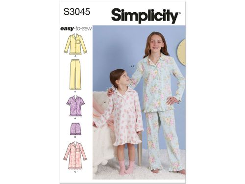 Simplicity Pattern S3045 CHILD / GIRL SLEEPWEAR- Size K5 (7-8-10-12-14)