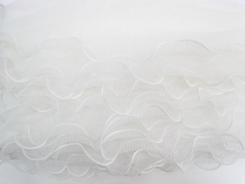 12cm Three Layer Pleated Tulle Ruffle Trim- White #T678