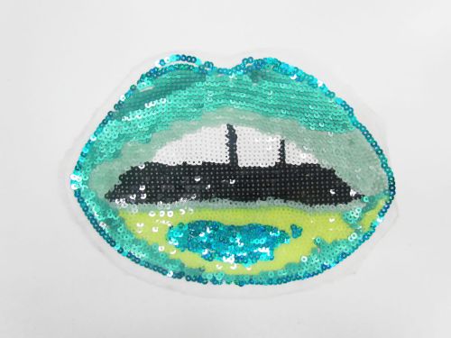 Lips Sequin Motif- Blue Green- SQM12