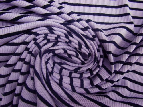 Sydney Stripe 2x2 Cotton Rib Knit- Wisteria #12776