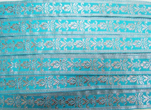 25mm Gilded Garden Brocade Ribbon- Silver / Blue #T814