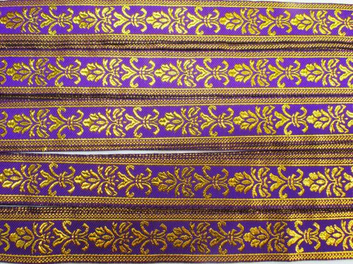 25mm Gilded Garden Brocade Ribbon- Gold / Purple #T816