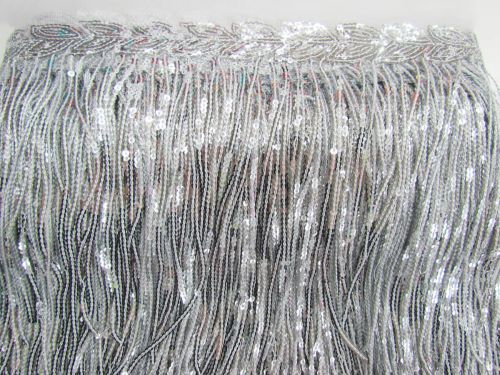 190mm Shimmy Sequin Fringe Trim- Silver #T836