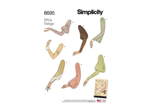 Simplicity Pattern S8695 Women's Vintage Set of Sleeves- Size A (10-12-14-16-18-20-22)