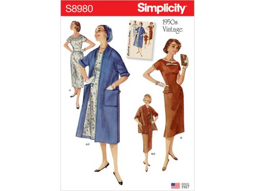 Simplicity Pattern S8980 Misses' Vintage Dresses and Lined Coats- Size 14-16-18-20-22