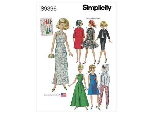 Simplicity Pattern S9396 VINTAGE DOLL CLOTHES- Size OS (ONE SIZE)