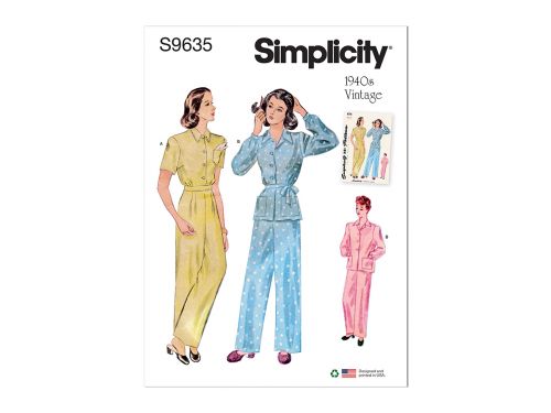 Simplicity Pattern S9635 Misses' Vintage Lounge Top and Pants- Size R5 (14-16-18-20-22)