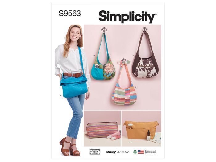 Simplicity Pattern S9563 Slouch Bags Purse Organizer and Cosmetic Case Size OS One Size Only