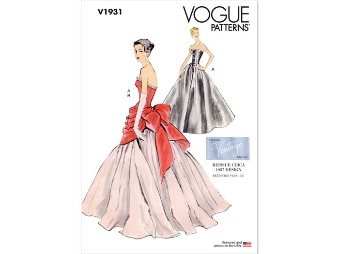 Vogue Pattern V1931 Misses Vintage Dress and Overbodice with Pannier Size 16 18 20 22 24 Online Fabric Store USA The Remnant Warehouse